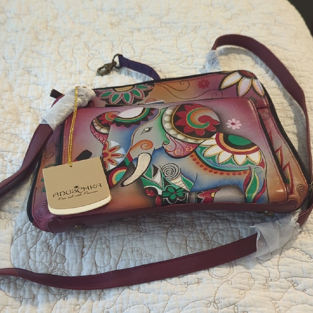 Anuschka Pink Crossbody Bag with Artistic Designs